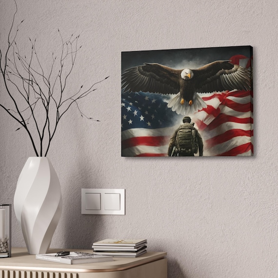 Patriotic Canvas Print, Military Wall Art, American Eagle Decor, Veteran Tribute Artwork, 4th of July Home Decoration, Memorial Day Gift
