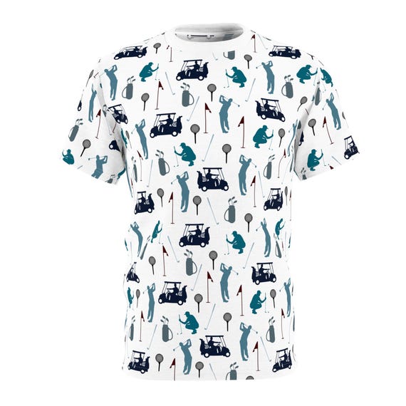 Golf Pattern Tee | All-Over Print Golfers, Clubs, Carts