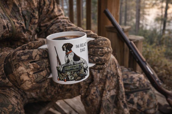 German Shorthaired Pointer hunting dog Mug | Ceramic Mug with Retriever, Duck Decoy, Rifle