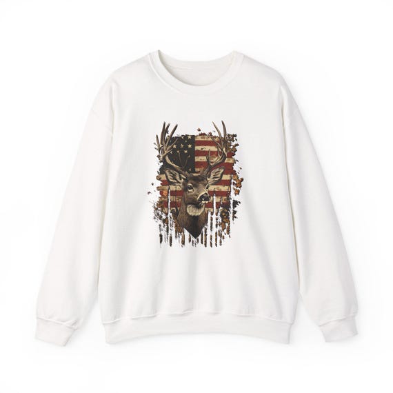 American Flag Deer Head sweatshirt | Rustic Hunting Buck Crewneck