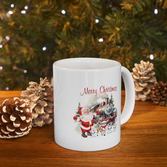 Santa Christmas Ceramic Mug, Reindeer Coffee Cup, Holiday Drinkware, Festive Tea Mug, Christmas Gift Idea