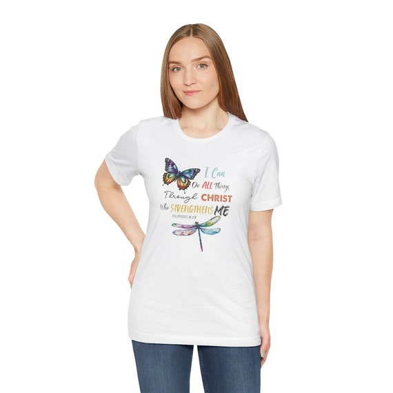 Christian T shirt Biblical shirt  Short Sleeve Tee Christian journey Dragonfly and butterfly shirt