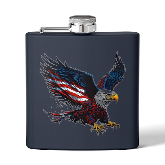 All American Eagle Patriotic Flask Stainless Steel 6oz | USA Flag Design