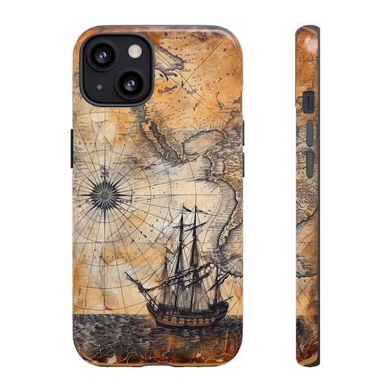 Vintage Nautical Phone Case, Tough Cases for Sailor Spirits, Map Design, Gift for Travelers, Nautical Decor