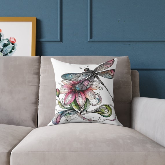 Colorful Dragonfly Canvas Pillow will add a nice accent to your home decoration and furniture accent.