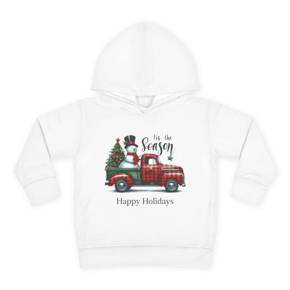 Christmas Snowman Truck Toddler Hoodie, Winter Holiday Kids Sweatshirt, Xmas Pullover Fleece Jumper, Festive Baby Clothing, Seasonal Cute