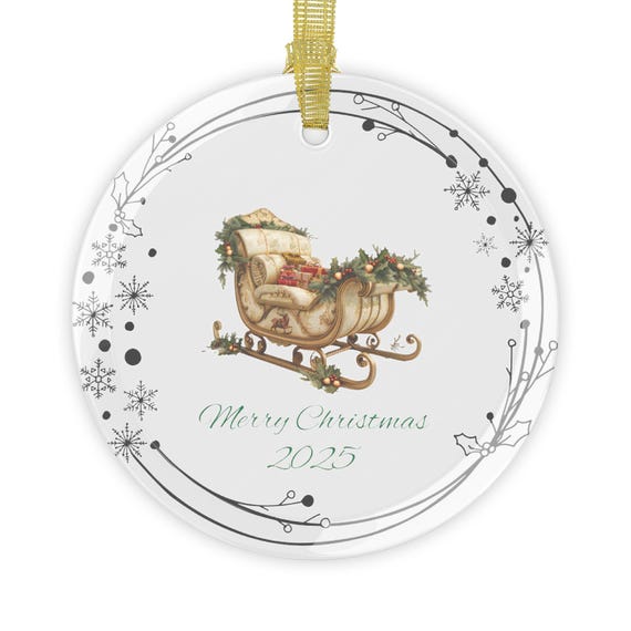 Christmas Glass Ornaments, Holiday Sled Tree Decoration, Xmas Bauble, Festive Ornament, Winter Home Decor, Merry 2024