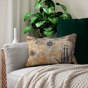 Vintage Seekarte Lendenkissen - Maritimes Dekor, Boho-Stil, Wohnzimmerakzent, Reiseliebhabergeschenk, nautisches Zuhause, gesponnenes Polyesterkissen