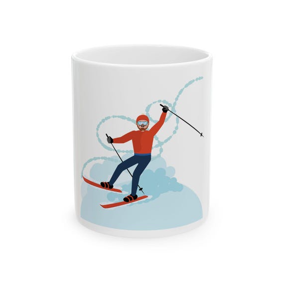 Skier Illustration Ceramic Mug | Skiing Coffee Cup