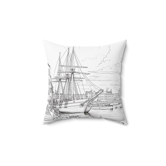 Nautical Pillow, Coastal Home Decor, Sailboat Throw Pillow, Maritime Cushion, Boat Lover Gift, Decorative Pillow for Beach House, Ocean