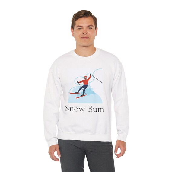 Snow Bum Skiing Illustration Sweatshirt | Retro Skier Graphic