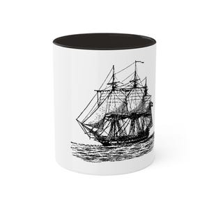Nautical Clipper Sailing Ship Ceramic Coffee Mug, Colorful Nautical Mug, 11oz Coffee Cup, Maritime Tea Mug, Ocean Lover Gift, Beach House