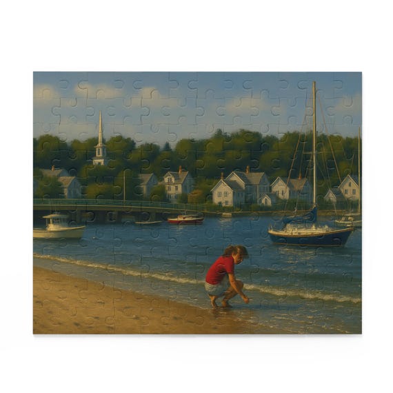 Shell Seeker on Pandanaram Harbor Puzzle | Coastal Village Sailboats 500 Piece