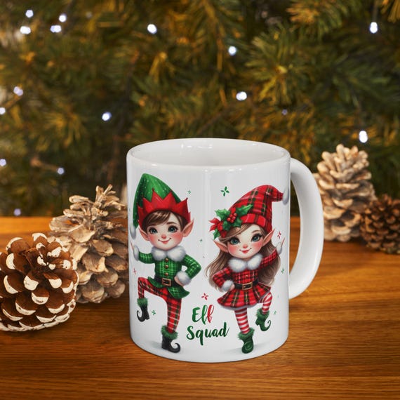 Christmas Elf and Snowman Ceramic Mug, Holiday Fun Cup, Xmas Gift Idea, Festive Coffee Mug, Winter Theme Tea Cup, Seasonal Hot Cocoa Mug