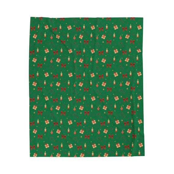 Christmas Presents and Bows Velveteen Plush Blanket | Holiday Pattern