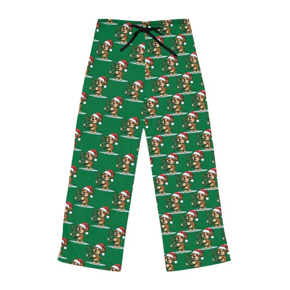 Santa Dog Pattern Pajama Pants, Christmas All-Over Print | Holiday Lounge Bottoms