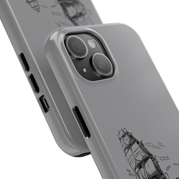 Vintage Sailing Ship Phone Case | Nautical Sketch, Ocean Waves