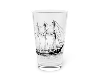Nautical sailing ship on a Pint Glass, 16oz -