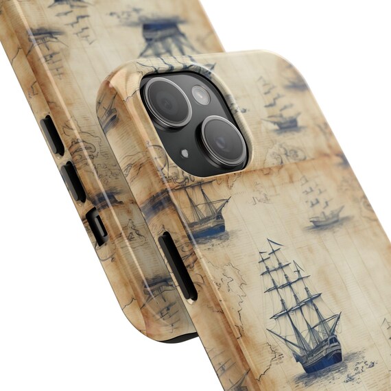 Nautical Ship Tough Phone Cases, iPhone16 plus others Samsung, Sea Boat Cover, Protective Shell, Maritime Design