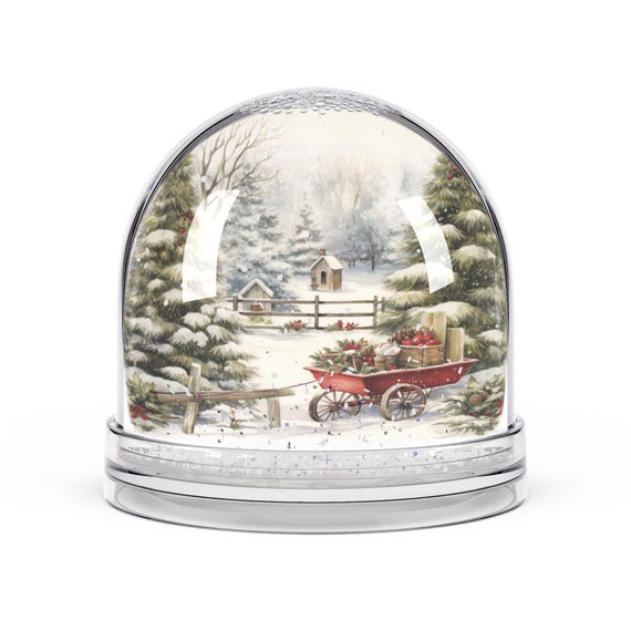 Winter Wagon Snow Globe ornament | Rustic Christmas scene
