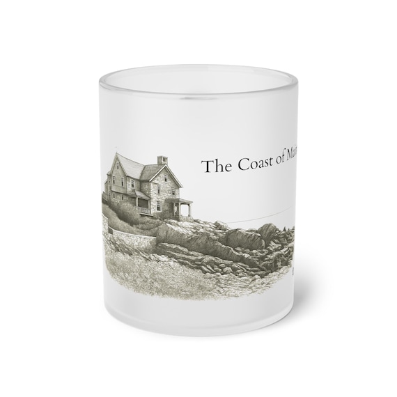 Kennebunkport Coastal Cottage Illustration Frosted Glass Mug | Seaside House Sketch
