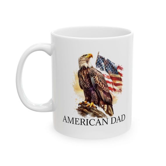 Patriotic Eagle Ceramic Mug, Gift for Dad, Coffee Tea Cup, July 4th Celebration, 11oz 15oz