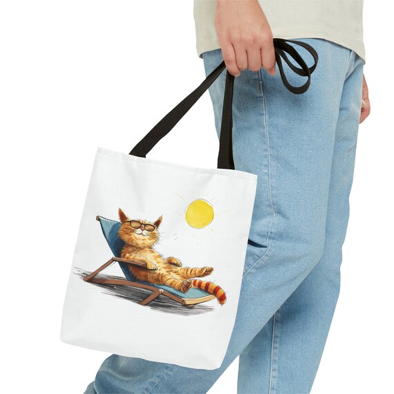 Tote Bag for everyday carry items Designed with funny beach cat