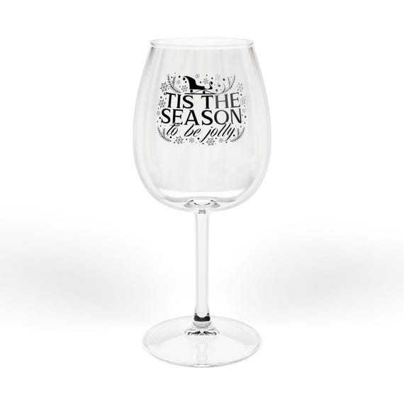 Tis the Season to Be Jolly Wine Glass | 12oz Christmas Holiday Stemware