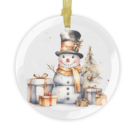 Glass Ornaments Christmas Tree Decoration - Holiday Snowman, Christmas Ornament, Festive Bauble, Winter Decor, Xmas Tree Ornament
