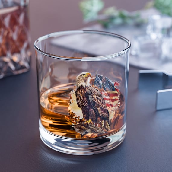 Patriotic Eagle Rocks Glass, American Flag Whiskey Glass, Independence Day Bourbon Glass, USA Patriotic Shot Glass, 4th of July Drinking