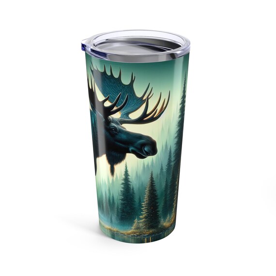 Moose Forest Landscape Tumbler 20oz | Mountain Cabin Woodland Scene