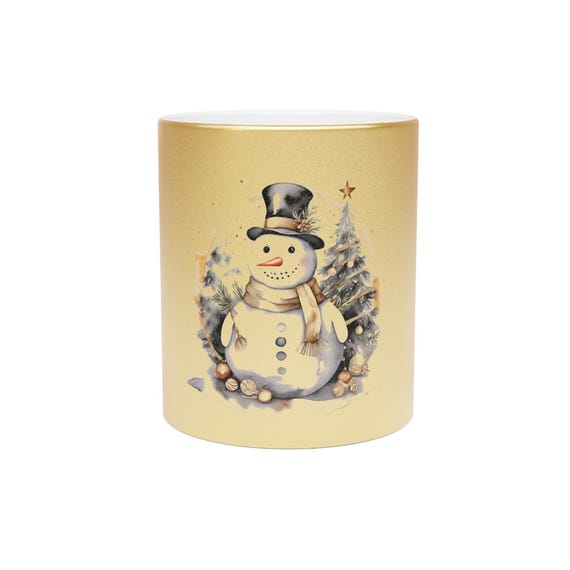 Metallic Mug (Silver\Gold) Christmas coffee mug with Christmas puppy dog for the holiday season of Christmas morning breakfast