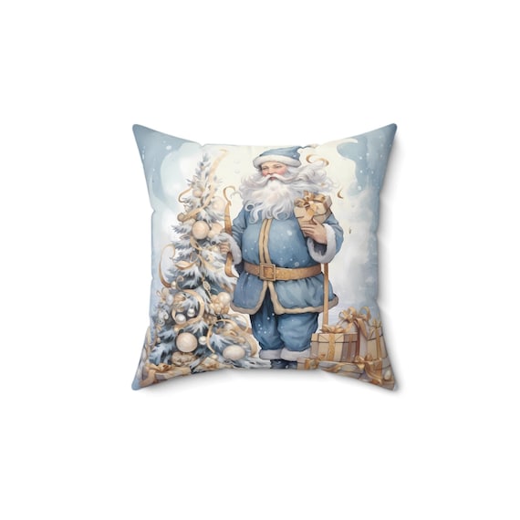 Christmas Spun Polyester Pillow, Santa and Snowman Decorative Pillow, Holiday Throw Cushion, Festive Home Decor, Gift for Christmas, Santa