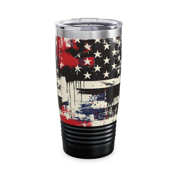 Patriotic Flag Ringneck Tumbler, 20oz - American Flag Drinkware, Patriotic Tumbler Cup, 4th of July Mug, USA Pride Gift, Red White Blue