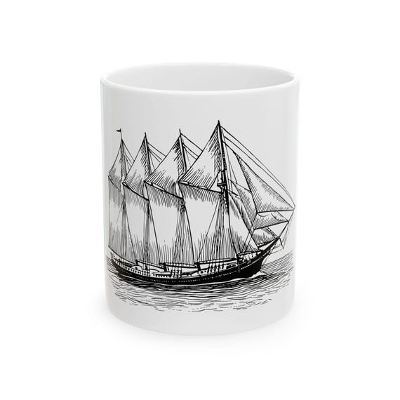 Nautical-Themed Ceramic Mug - Sailboat Design, Coffee Lovers Gift, Maritime Decor, Unique Tea Cup, Ideal for Boating Enthusiasts, Ocean