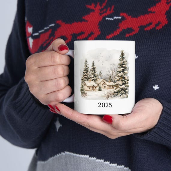 Winter Wonderland Ceramic Mug - Cozy Hot Beverage Cup for Christmas, Holiday Gift, Snowy Scene, Coffee or Tea Lover, Christmas Mug, Holiday
