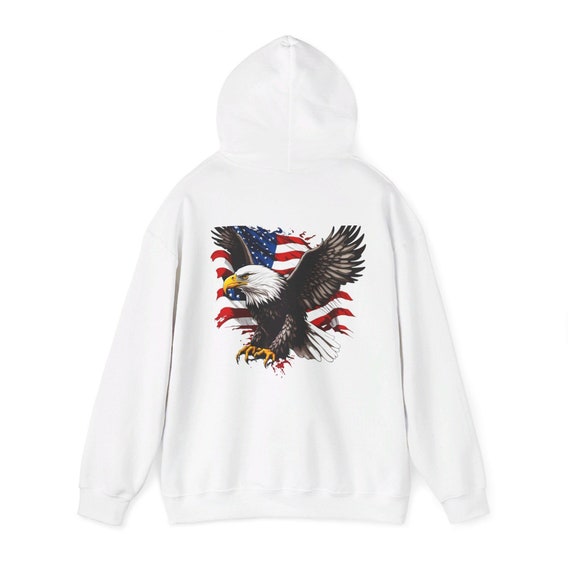 Hooded Sweatshirt Patriotic flying Eagle flying Flag military soldier