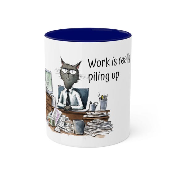 Colorful Mugs, 11oz funny cat work mugs desk work mug birthday gift employee ceramic mug work is piling up mug coffee cup mug cartoon cup
