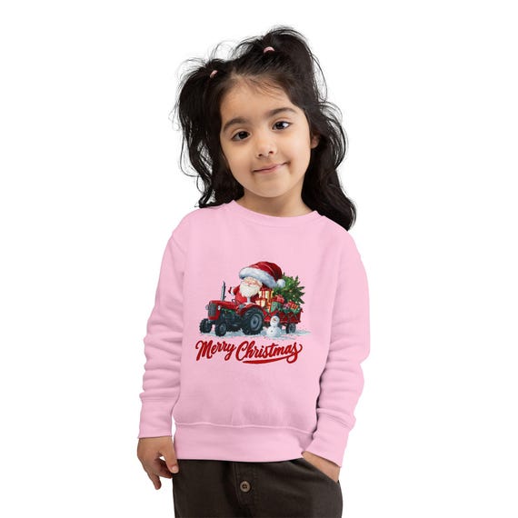 Merry Christmas Toddler Sweatshirt, Santa Tractor Gift, Holiday Apparel, Kids Christmas Outfit, Festive Winter Sweater