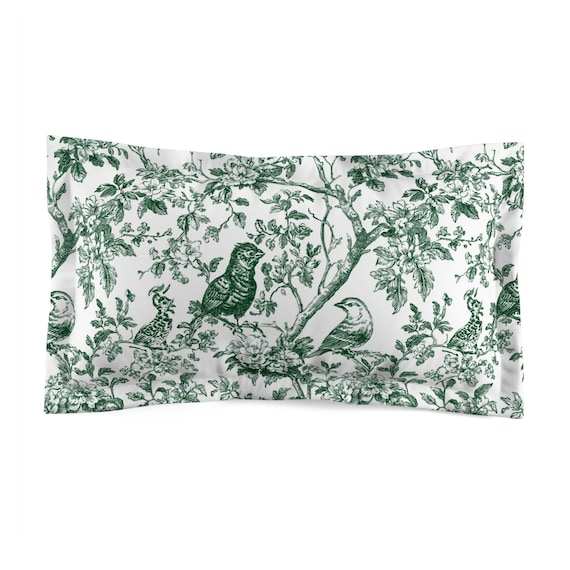 Green Toile Birds Pillow Sham | Botanical Bird Pattern