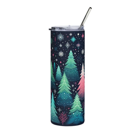 Whimsical Winter Pine Forest Stainless Steel Tumbler 20oz | Snowy Trees