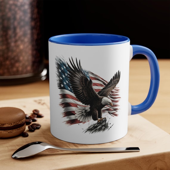 11oz Accent coffee Mug with American flag and American Eagle a perfect way to start your morning