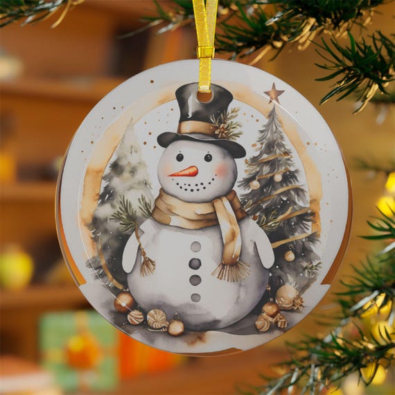 Christmas Glass Ornaments - Snowman Winter Scene Decoration, Holiday Baubles, Festive Tree Ornaments, Seasonal Decor, Xmas Ornaments