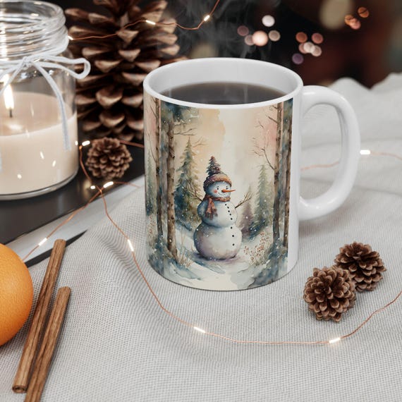 Snowman Ceramic Mug, Christmas Coffee Cup, Winter Wonderland Tea Mug, Holiday Hot Cocoa Drinkware, Festive Kitchen Decor