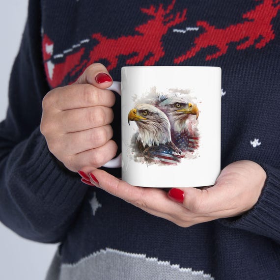 Eagle Art Ceramic Mug - Nature Lover Gift for Coffee, Tea, Bird Watchers, Wildlife Decor, Inspirational