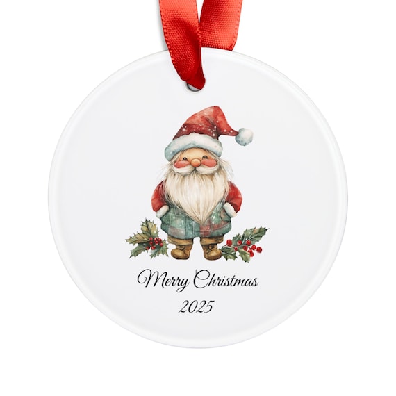 Christmas 2024 Acrylic Ornament, First Christmas Keepsake Decoration, Holiday Gift, Santa and Christmas Tree, Ribbon Included