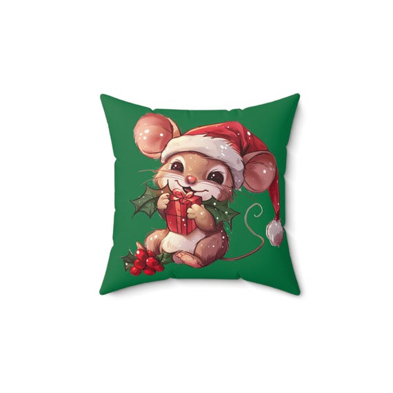 Christmas Decorative Pillow, Holiday Accent Cushion, Winter Home Decor, Gift for Mouse Lovers, Festive Sofa Pillow