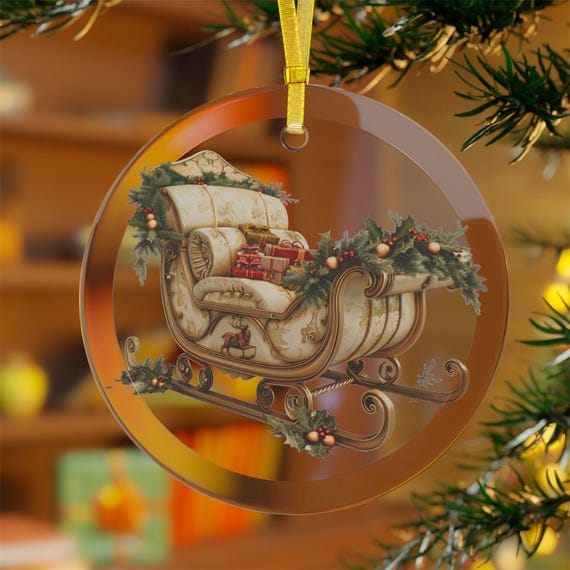 Glass Ornaments, Christmas Decor, Santa's Sled, Holiday Decoration, Tree Ornament, Festive Bauble