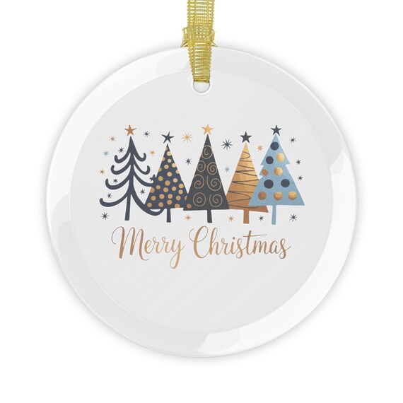 Merry Christmas Christmas Tree Glass Ornament | Holiday Tree Design