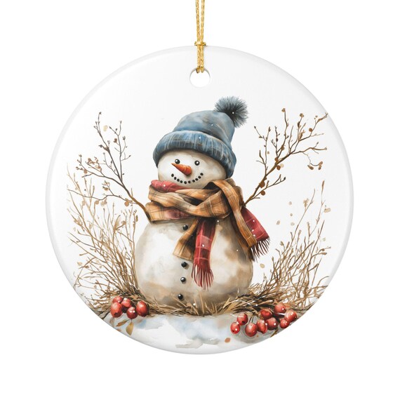 Snowman Illustration Ornament Ceramic Ornament | Winter Christmas Decoration